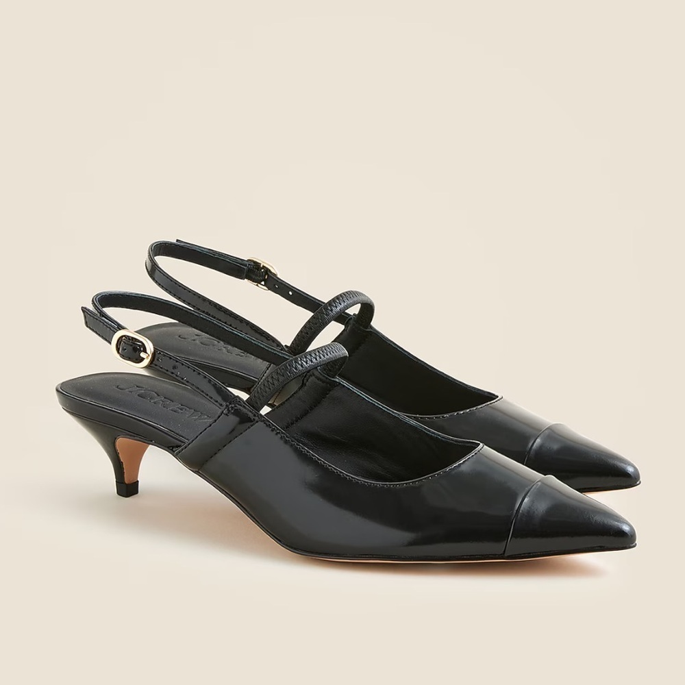 J crew black Robin Mary Jane kitten heels in spazzolato leather
